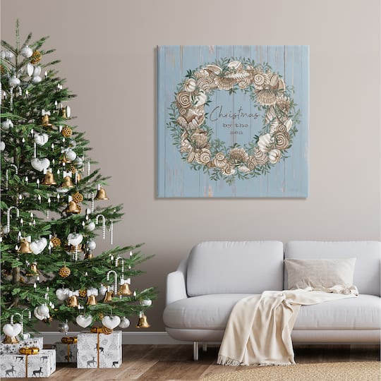 Stupell Industries Christmas By The Sea Shell Wreath Canvas Wall Art